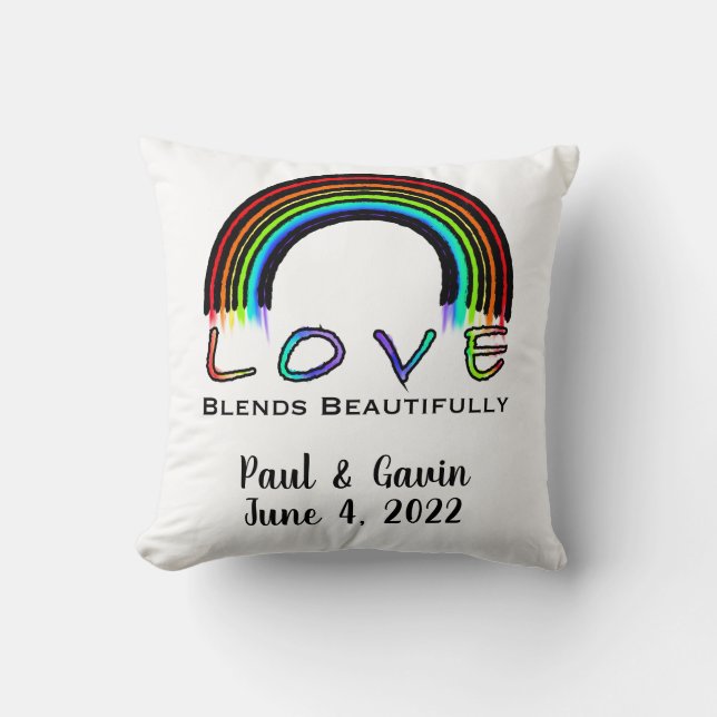 Kärlek blandar vackert, modernt färgat regnbåge kudde (Framsida)