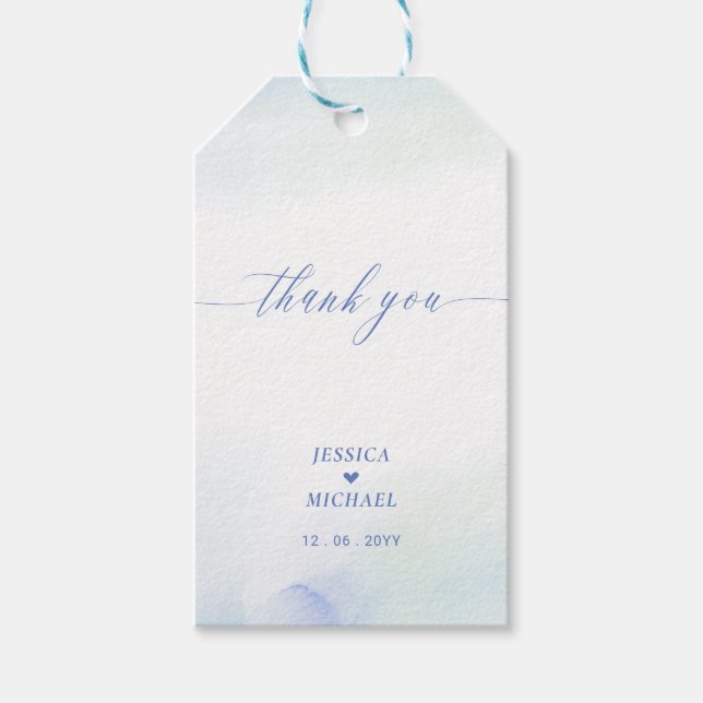 Kärlek | Blått hjärta och vattenfärgat bröllop - f Presentetikett (Framsidan)