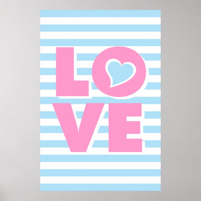 KÄRLEK, blått hjärta, typografi poster, Valentine Poster (Framsidan)