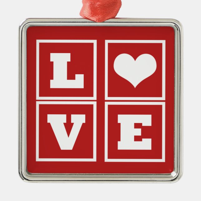 Kärlek Blocks Premium Ornament, Mörk Red Julgransprydnad Metall (Framsidan)