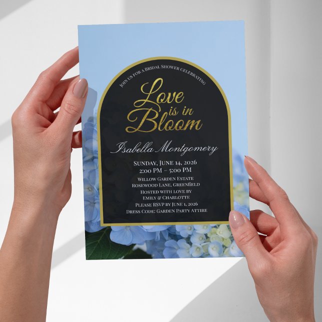 Kärlek blommar Blå hortensia bröllopsdusch Inbjudningar (Love Is in Bloom Blue Hydrangea Bridal Shower Invitations
)