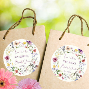 Kärlek blommar boho vildblomma bröllopsdusch runt klistermärke