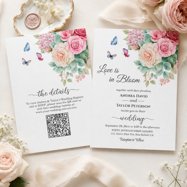 Kärlek blommar - Bröllop med QR-kod Inbjudningar (Skapare uppladdad)