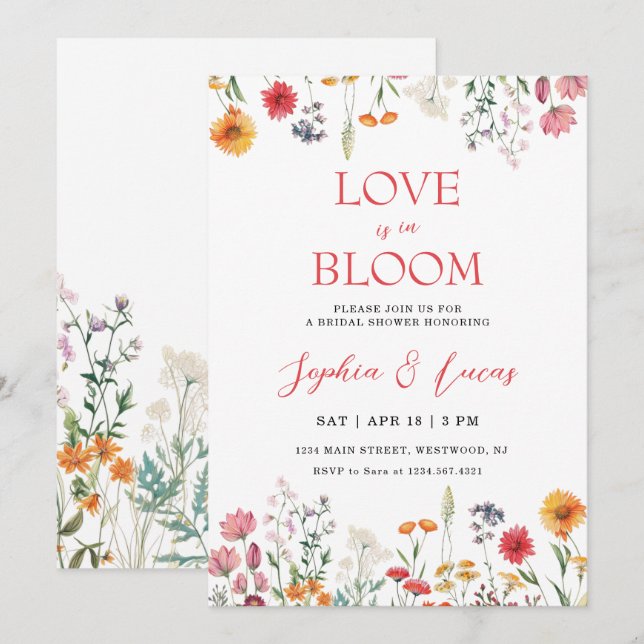 Kärlek blommar Bröllopsdusch med vilda blommor Inbjudningar (Fram/baksida)