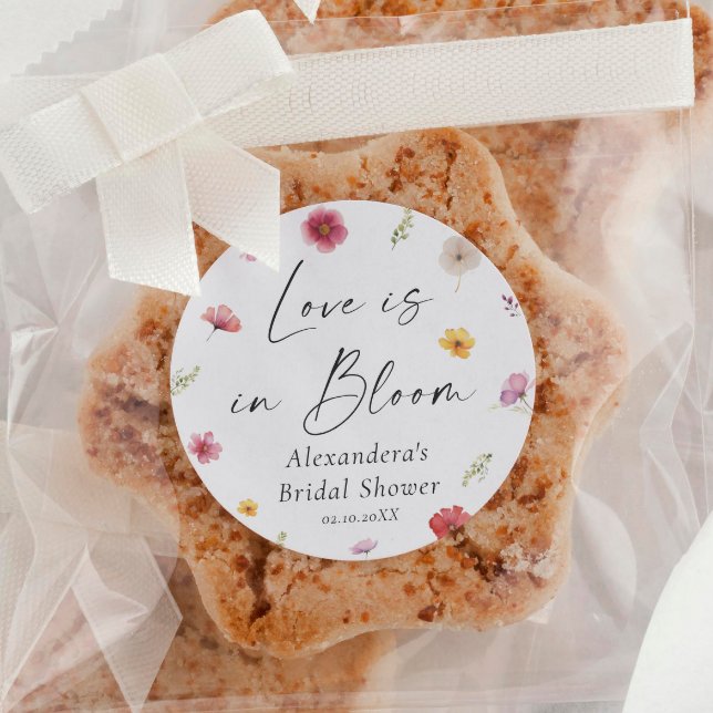 Kärlek blommar Bröllopsduschfavorit Runt Klistermärke (Skapare uppladdad)