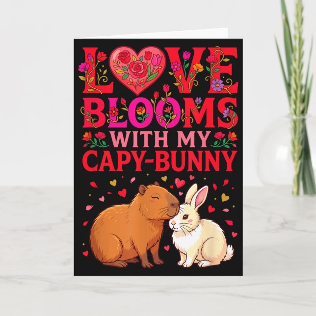 Kärlek blommar Capybara Kanin Alla hjärtans dag  Kort (Framsida)