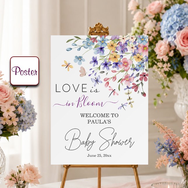 Kärlek blommar Djurvingar Baby Shower Välkommen Poster (Skapare uppladdad)