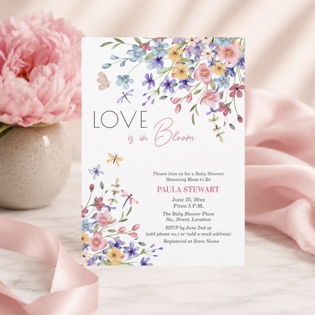 Kärlek blommar Djurvingar Rosa Baby Shower Inbjudningar (Skapare uppladdad)