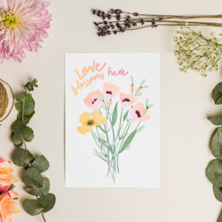 Kärlek Blommar Här Akvarell Bukett Kort