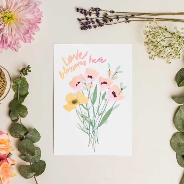 Kärlek Blommar Här Akvarell Bukett Kort (Skapare uppladdad)
