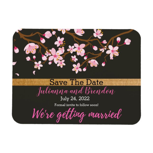 Kärlek blommar körsbärsblom Save the Date   Magnet (Horisontell)