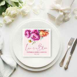 Kärlek blommar rosa blomma bröllopsdusch tryckt pappersservett