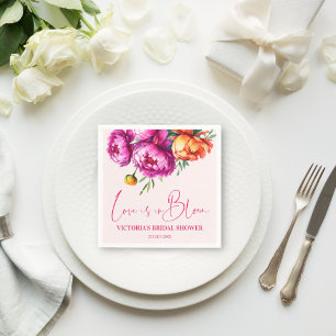 Kärlek blommar rosa blomma bröllopsdusch tryckt pappersservett
