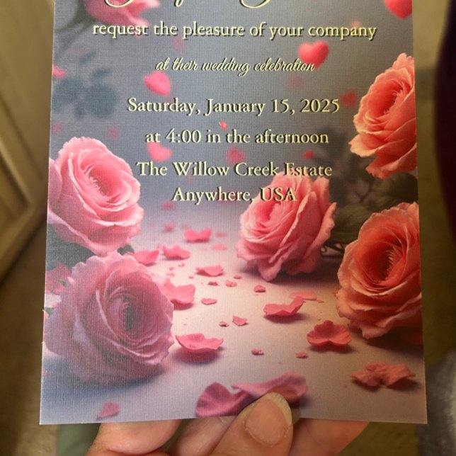 Kärlek blommar Rosa rosor Romantisk bröllop Inbjudningar (Skapare uppladdad)