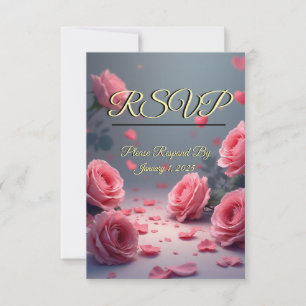 Kärlek blommar RSVP Rosa rosor Bröllop OSA Kort