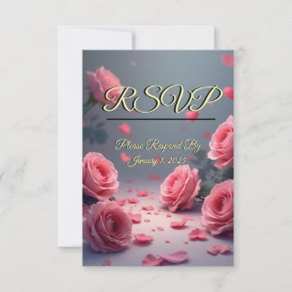 Kärlek blommar RSVP Rosa rosor Bröllop OSA Kort