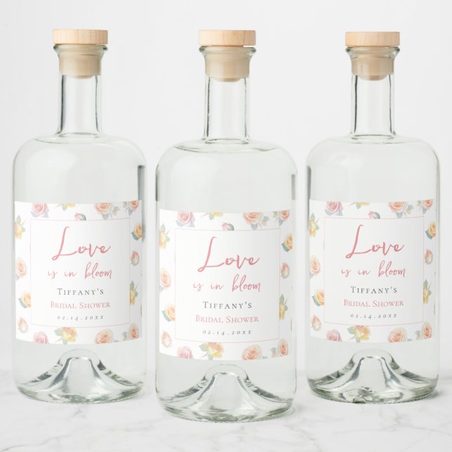 Kärlek blommar Trädgård Bröllopsfest  Spritflaskor Etikett (Flaskor)