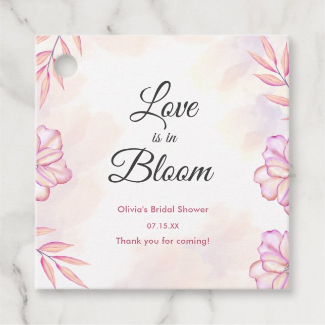 Kärlek blommar Vattenfärg Blommig Bröllopsfest  Gåvor Etiketter (Framsida)