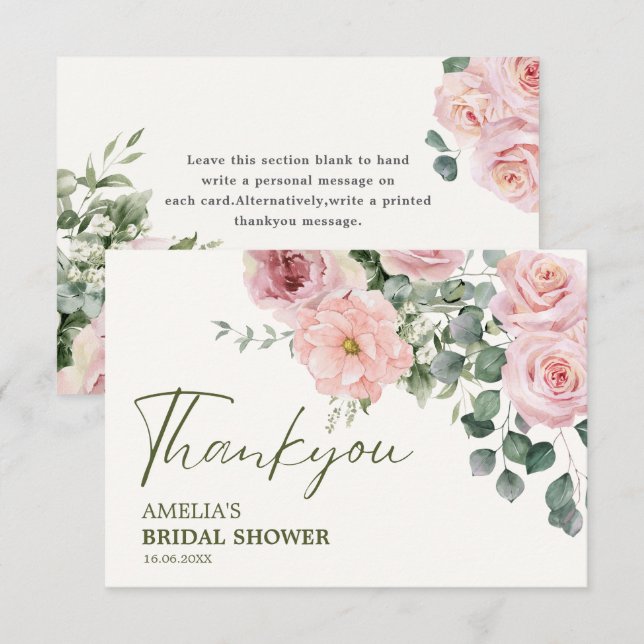 Kärlek blommar vattenfärg Blommig bröllopsfest Tack Kort (Fram/baksida)