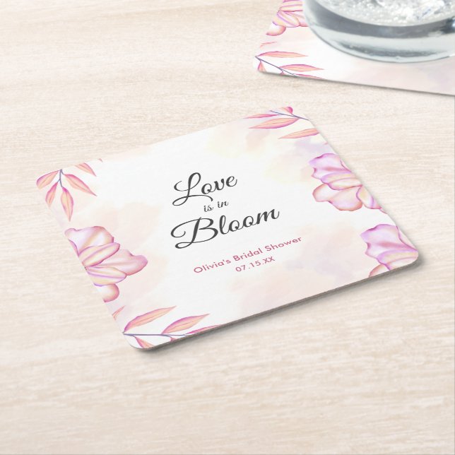 Kärlek blommar Vattenfärg Blommig Bröllopsfest  Underlägg Papper Kvadrat (Vinklad)