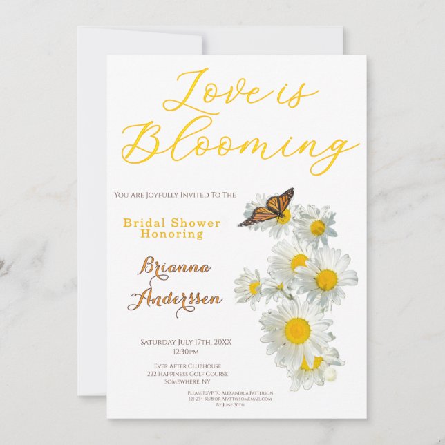 Kärlek Blommar Vild Blomster Daisy Bröllopsdusch Inbjudningar (Framsida)