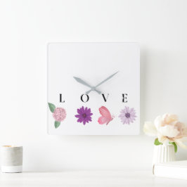Kärlek Blommig Romantisk Alla hjärtans dag-present Fyrkantig Klocka