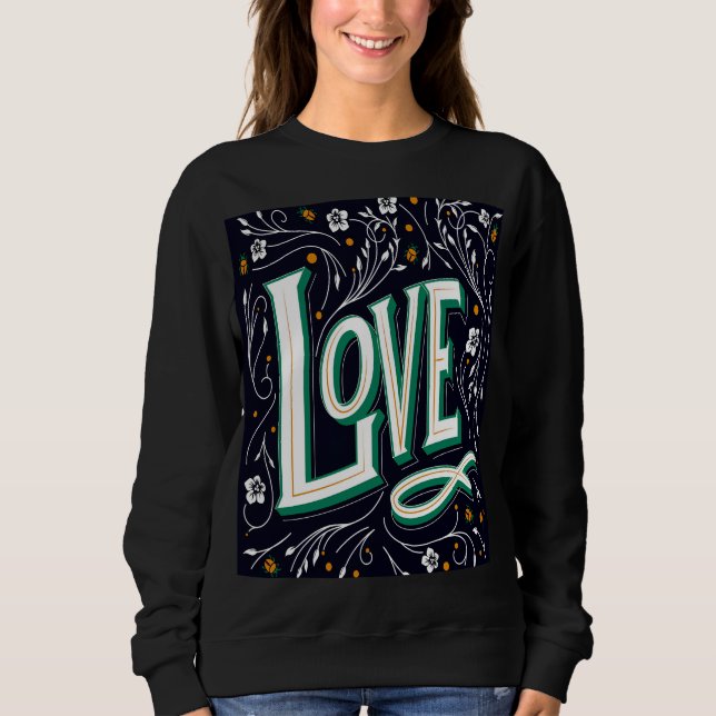 Kärlek Blommig Skrift T Shirt (Framsida)