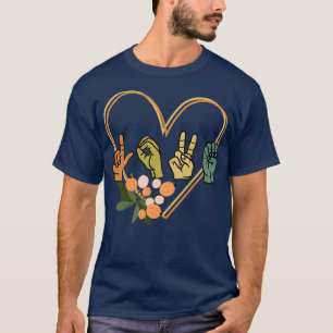 Kärlek Blommigt Heart American Sign Language ASL I T Shirt
