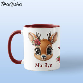 Kärlek, Blommigt Hjort Fawn Doe Poinsettia 🦌 Mugg