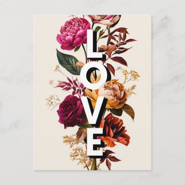 Kärlek Blommigt Typografi Vykort (Framsida)