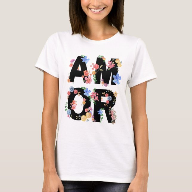 Kärlek Blommigt Vår Cute Kärlek Romantic Watercolo T Shirt (Framsida)