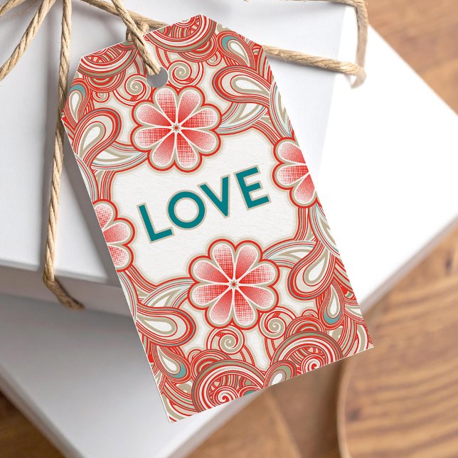 Kärlek blommor Boho stil presentkortetiketter Presentetikett (Skapare uppladdad)