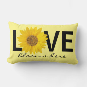 Kärlek blommor här Solros Gult Lumbar Pillow Lumbarkudde