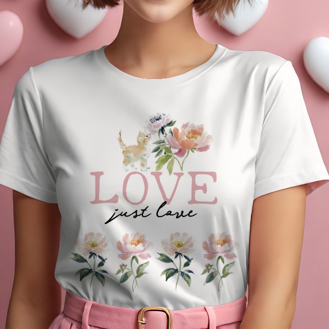 Kärlek, blommor och vacker katt flickas t shirt (Skapare uppladdad)