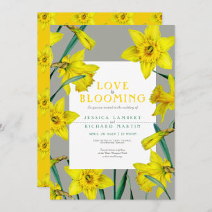 Kärlek blomstrar vår gult-daffodils bröllop inbjudningar