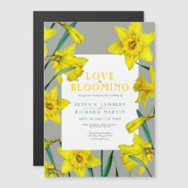 Kärlek blomstrar vår gult-daffodils bröllop magnetisk inbjudningskort