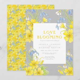 Kärlek blomstrar vår-gult-grått-bröllop inbjudningar