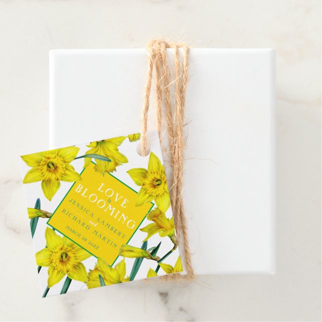 Kärlek blomstrar vattenfärgen gult vår bröllop  gåvor etiketter (På plats)