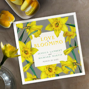 Kärlek blomstrar vattenfärgen gult vår bröllop pappersservett