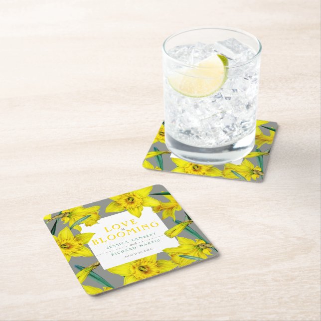 Kärlek blomstrar vattenfärgen gult vår bröllop underlägg papper kvadrat (Insitu)