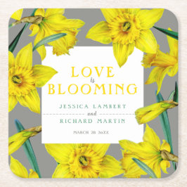 Kärlek blomstrar vattenfärgen gult vår bröllop underlägg papper kvadrat