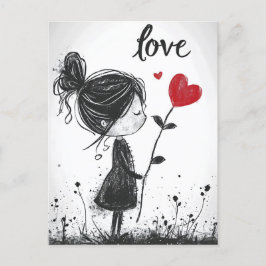 Kärlek Bloom: Girl Heart Flower Valentine's vycard Vykort