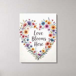 Kärlek Blooms here Blommigt Heart Art Print Canvastryck