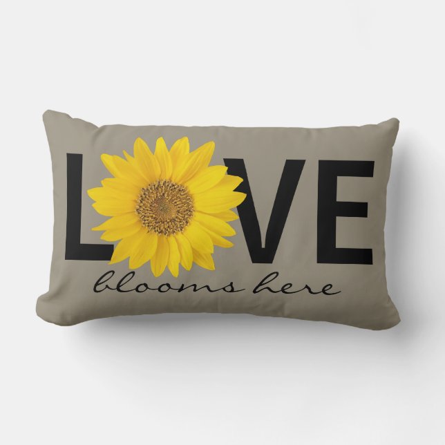 Kärlek Blooms hit Solros Grått Lumbar Pillow Lumbarkudde (Framsida)