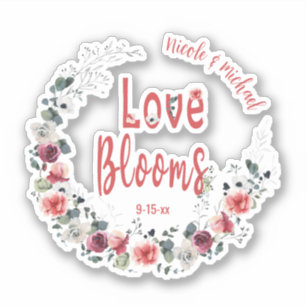 Kärlek Blooms Personlig Bride Groom Bröllop Datum Klistermärken