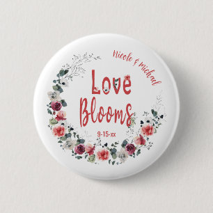Kärlek Blooms Personlig Bride Groom Bröllop Datum Knapp