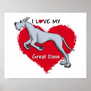 Kärlek Blue Great dane Poster