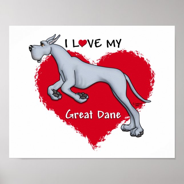 Kärlek Blue Great dane Poster (Framsidan)
