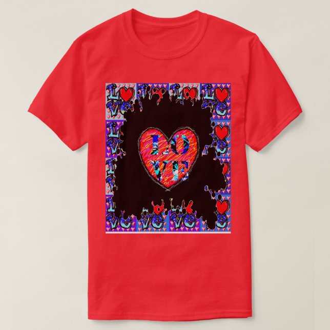 Kärlek Blue Heart Red T Shirt (Design framsida)