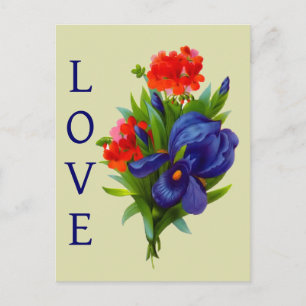 Kärlek Blue Iris Flower Bouquet Vykort